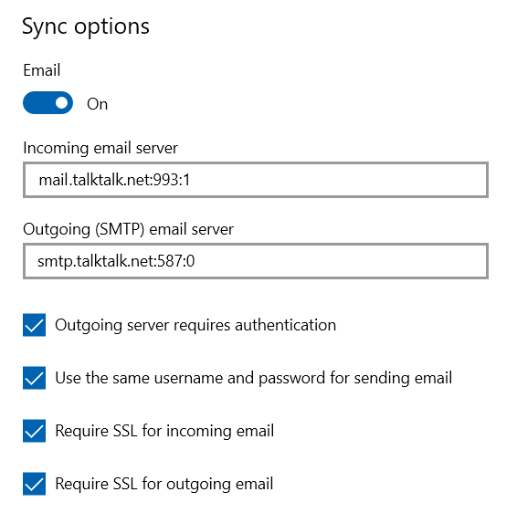 Windows 11 Mail : Sync options : IMAP SMTP