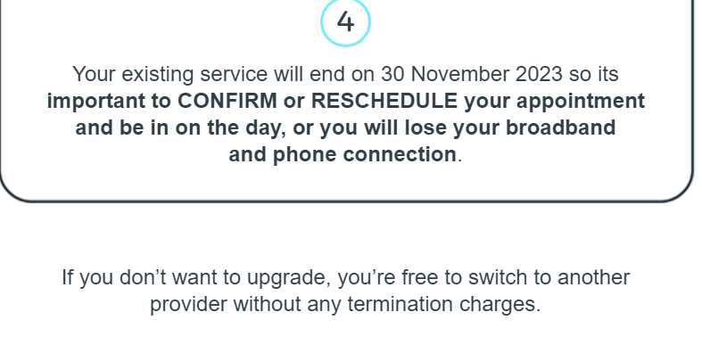 Full fibre upgrade and contract termination TalkTalk Help Support