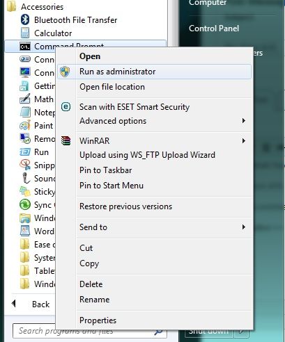 command prompt with admin