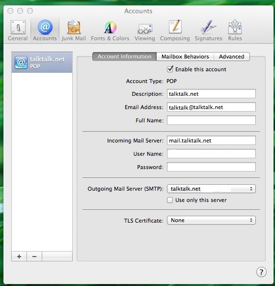 Solved: No outgoing email for iMac Mail using OSX 10.8.4 - TalkTalk ...