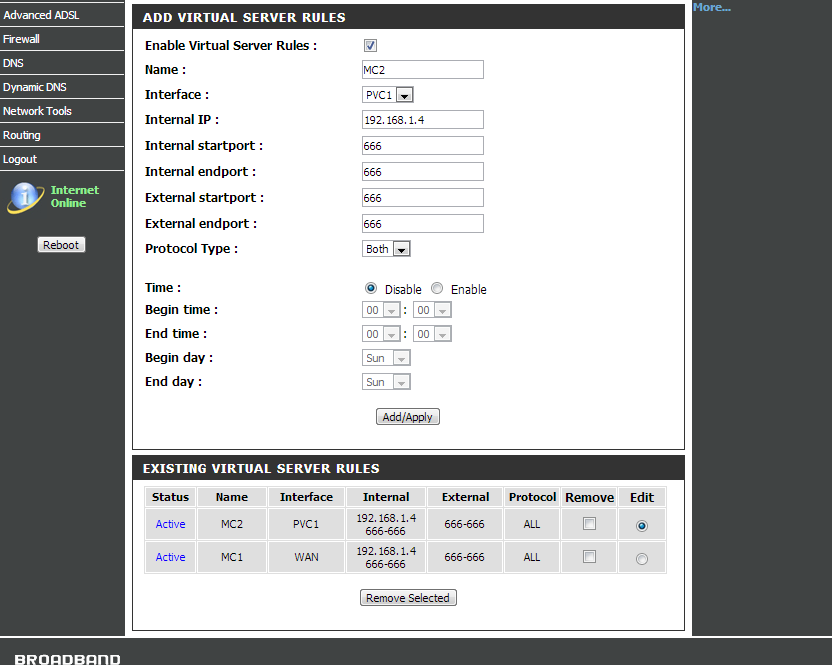 Virtual Server Tab