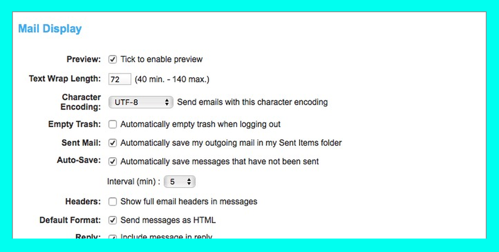 TalkTalk Webmail Mail Display Limited View