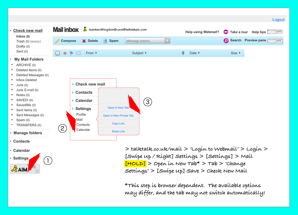 TalkTalk Webmail Options Mail Display 002