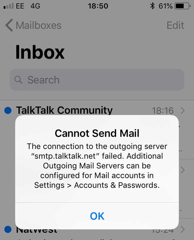 Email won't send from webmail or mymail app TalkTalk Help & Support