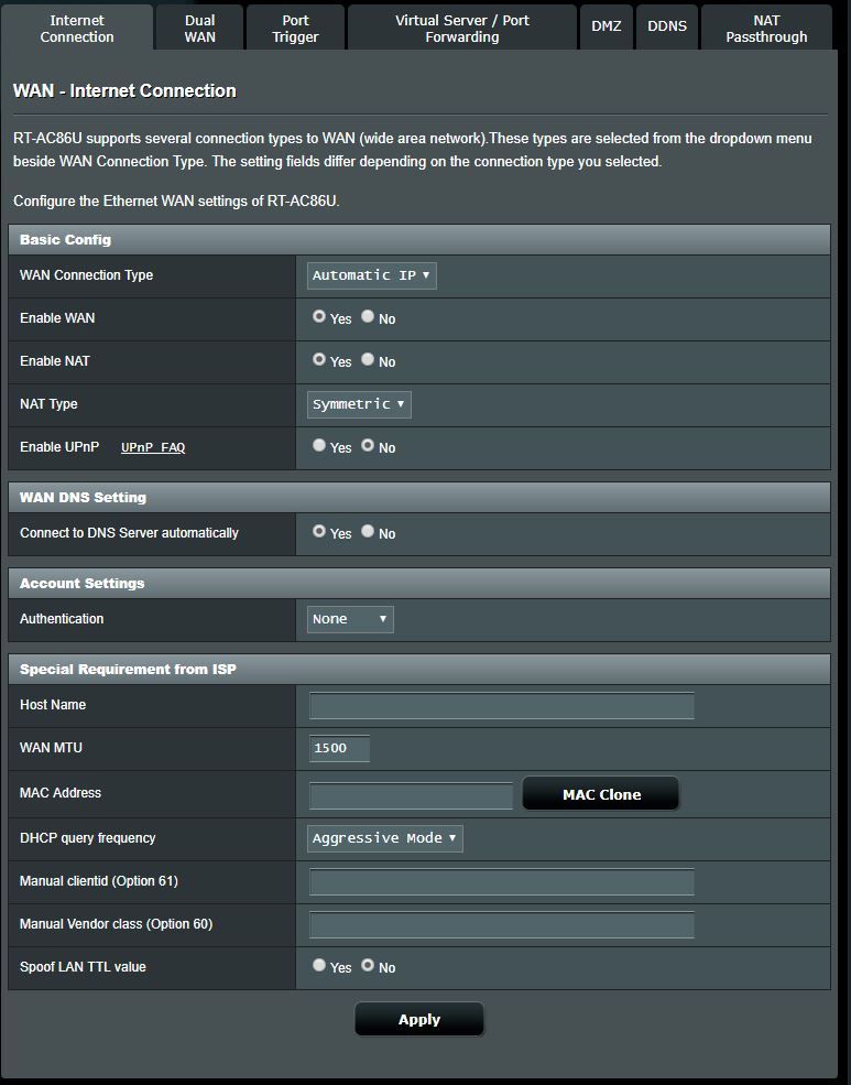 ASUS WAN page