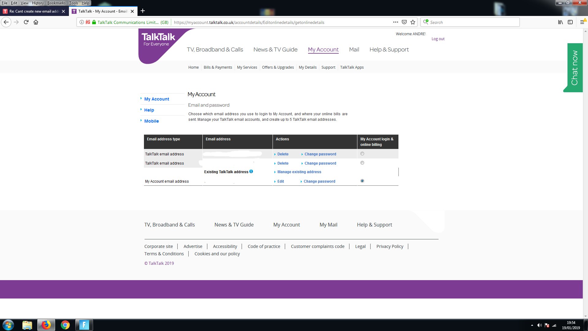 Cant create new email address - TalkTalk Help & Support