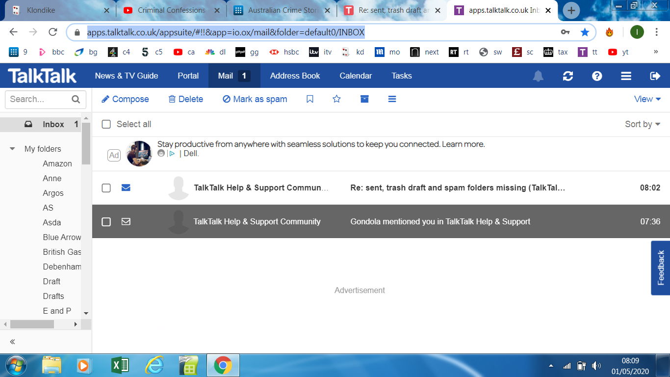 sent, trash draft and spam folders missing TalkTalk Help & Support