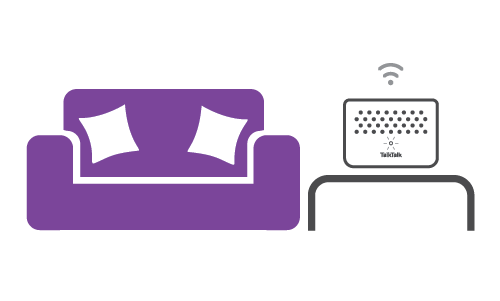 Wi-Fi Hub upright on a table next to a sofa showing a strong signal.png