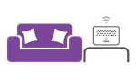 Wi-Fi Hub upright on a table next to a sofa showing a strong signal.png
