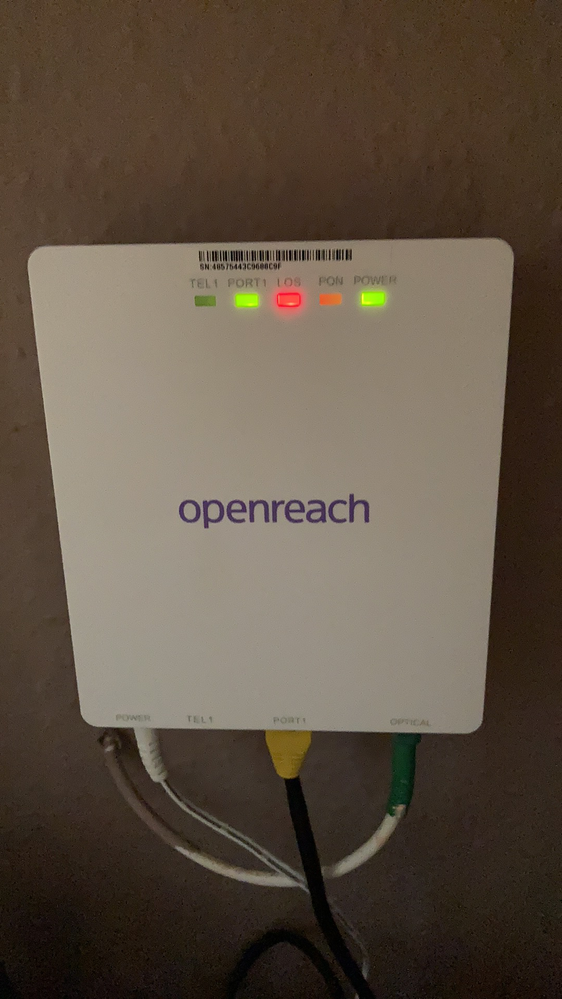 WHITE FIBRE CONNECTION BOX RED LIGHT (LOS) Speed C... TalkTalk Help & Support