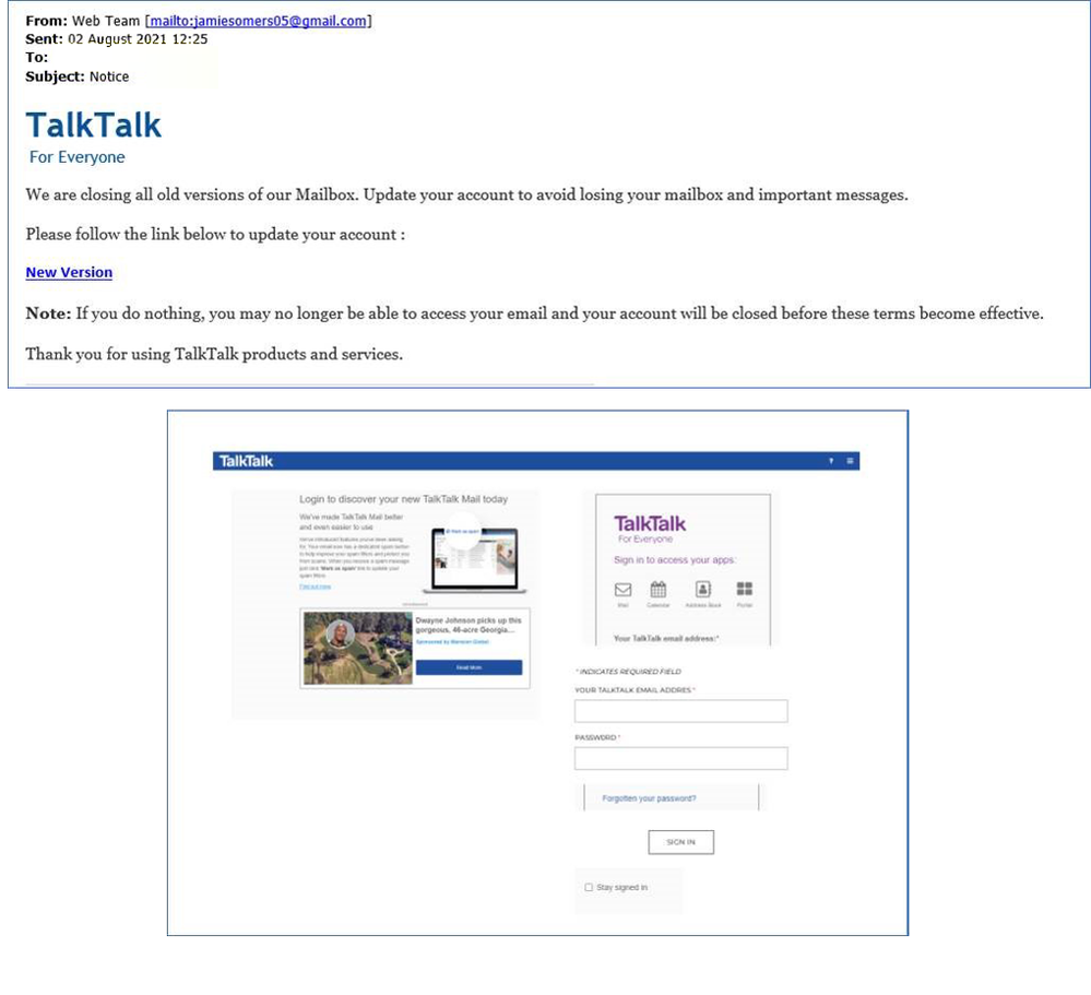 Example of phishing email with Notice in subject
