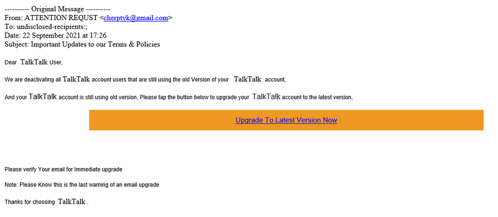 example-of-phishing-email-with-Important-Updates-to-our-Terms-&-Policies-in-subject