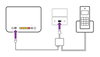 Router and telephone connected via filter to master socket