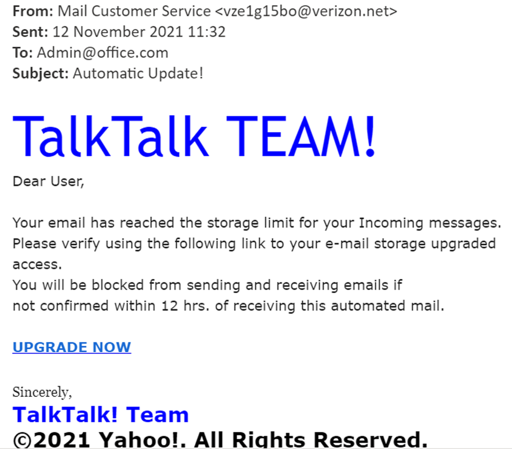 example-of-phishing-email-with Automatic Update! in-subject