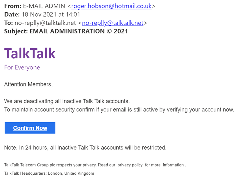 example-of-phishing-email-with-Email Admistration -©-2021-in-subject