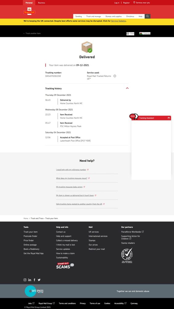 website shows received