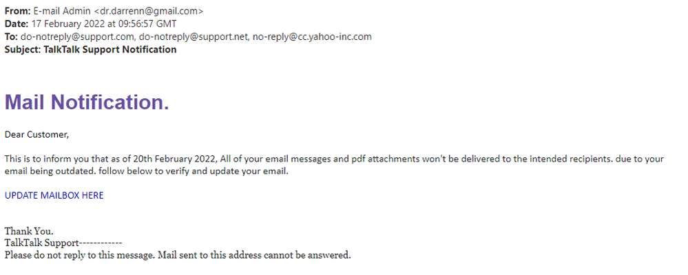 example-of-phishing-email-with-TalkTalk-Support-Notification-in-subject