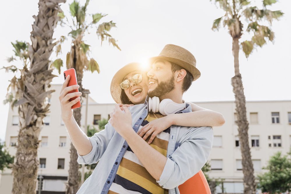 Man and woman taking a selfie