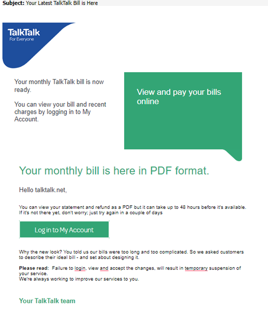 example-of-phishing-email-with-Your-Latest TalkTalk-Bill-is-Here-in-subject