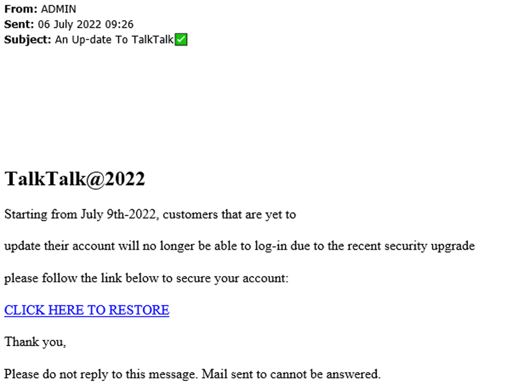 example-of-phishing-email-with-An-Up-date-To-TalkTalk-in-subject
