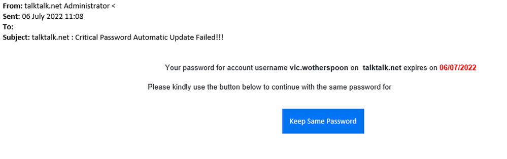 example-of-phishing-email-with-talktalk-Critical-Password-Automatic-Update-Failed-in-subject