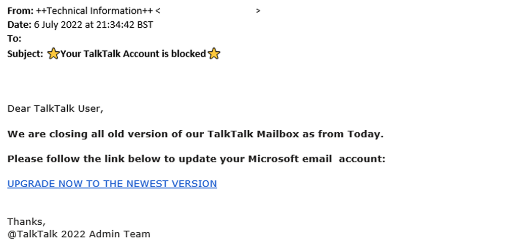 example-of-phishing-email-with-Your-TalkTalk-Account-is-blocked-in-subject