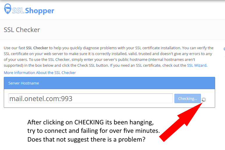 Onetel Mail Server  Address Fail
