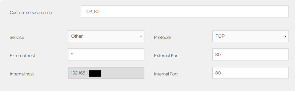 Port forwarding rule