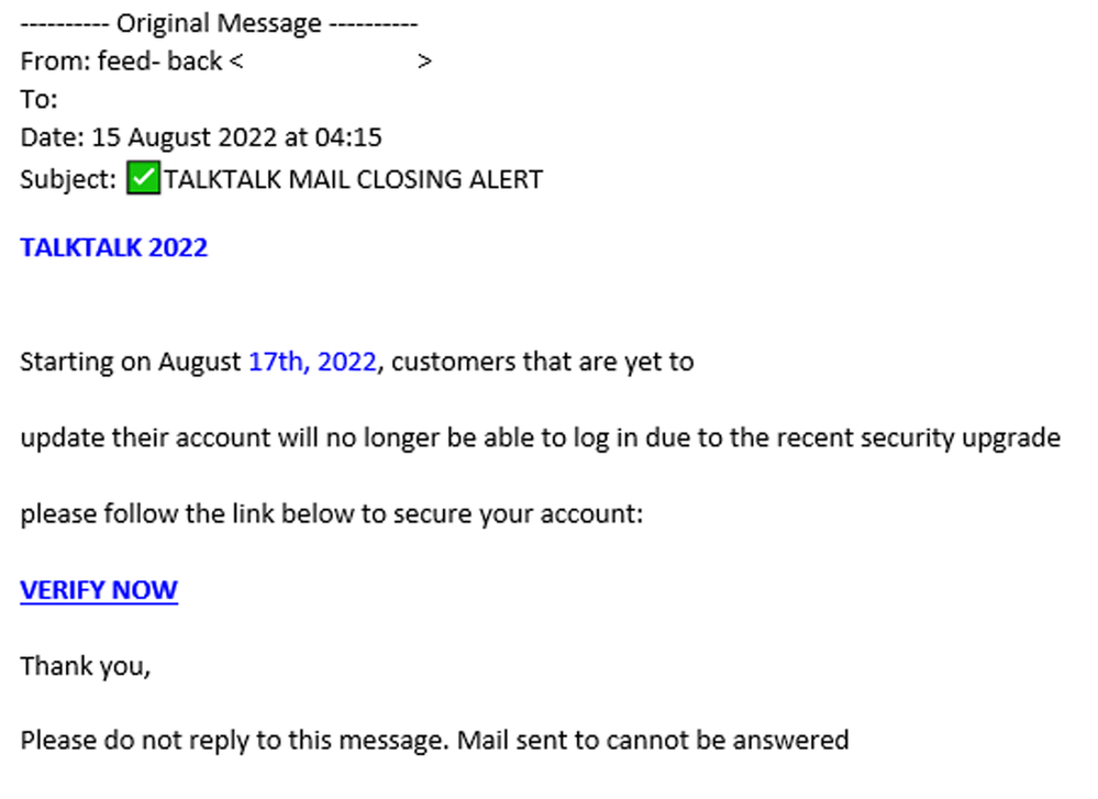example-of-phishing-email-with-TALKTALK-MAIL-CLOSING-ALERT-in-subject