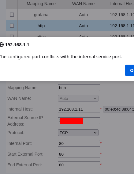 Error port forwaring 80 and 443