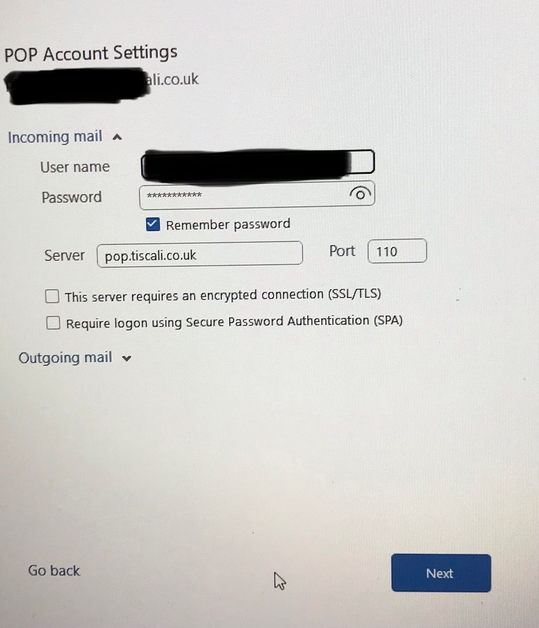 Tiscali email changing settings TalkTalk Help & Support