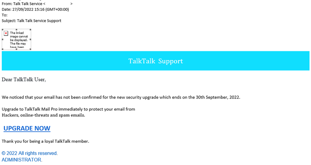 example-of-phishing-email-with-Talk-Talk-Service-Support-in-subject