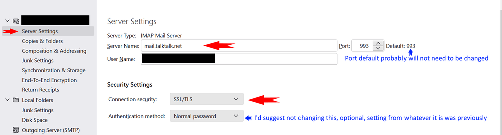 TT Incoming Server Settings