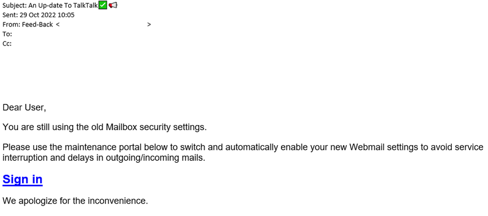 example-of-phishing-email-with-An Up-date to TalkTalk-in-subject