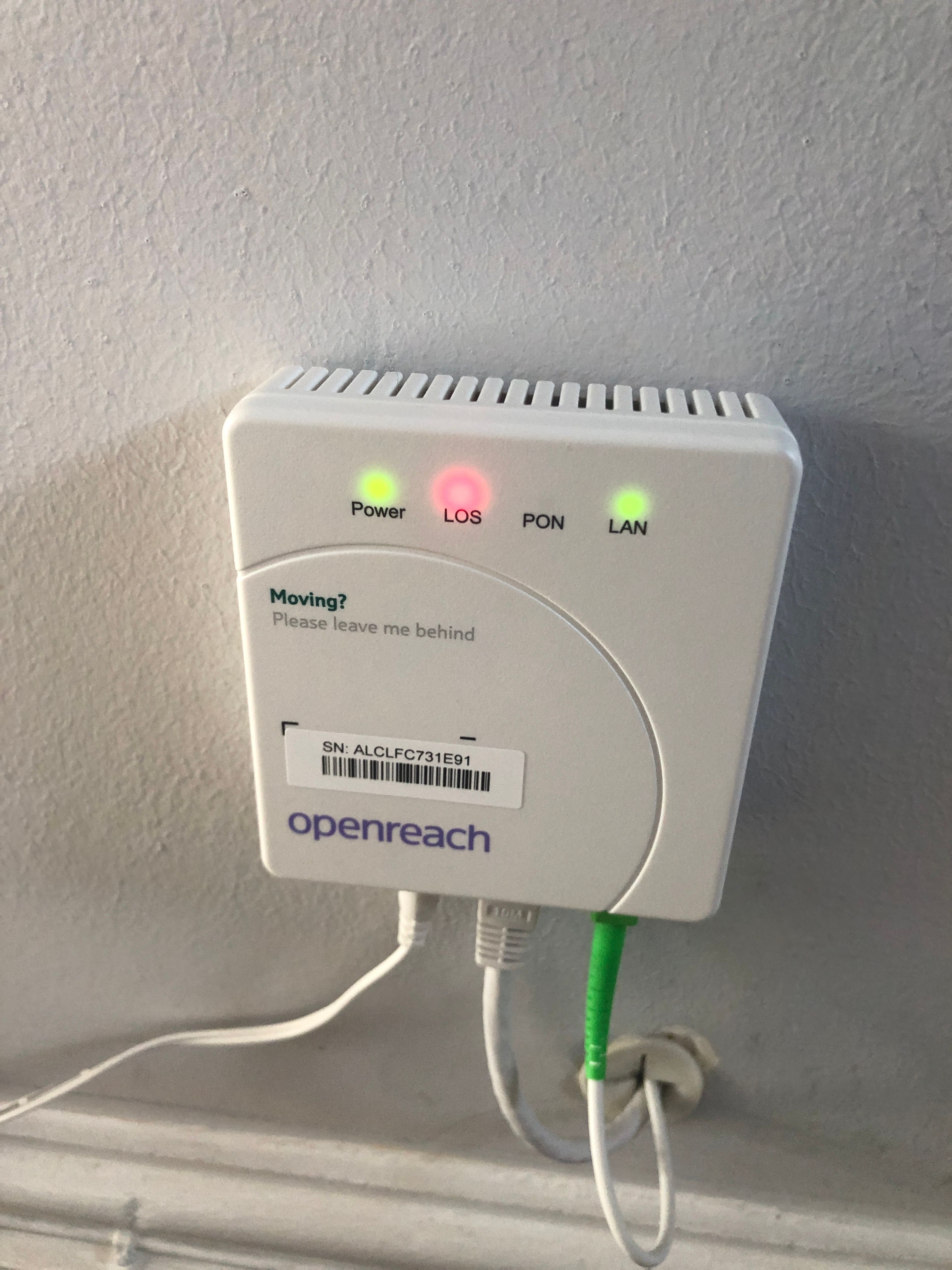 Full fibre down LOS red light TalkTalk Help & Support