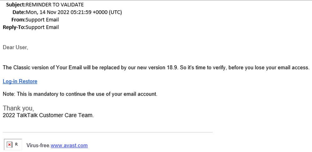 example-of-phishing-email-with-REMINDER-TO-VALIDATE-in-subject
