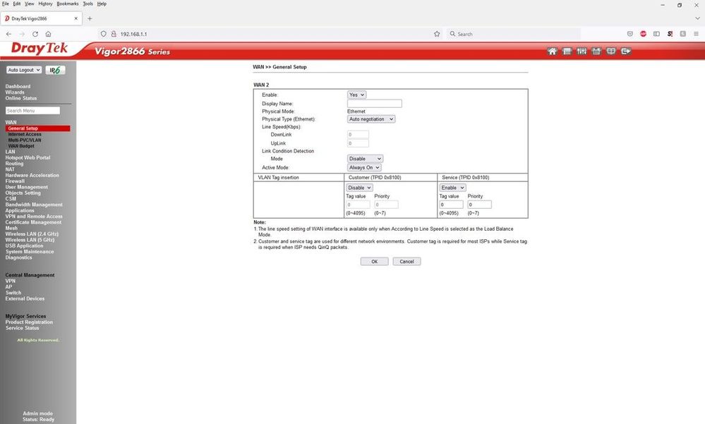 Draytek 2866AC Working Settings
