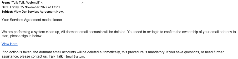 example-of-phishing-email-with-View-Our-Services-Agreement-Now.-in-subject