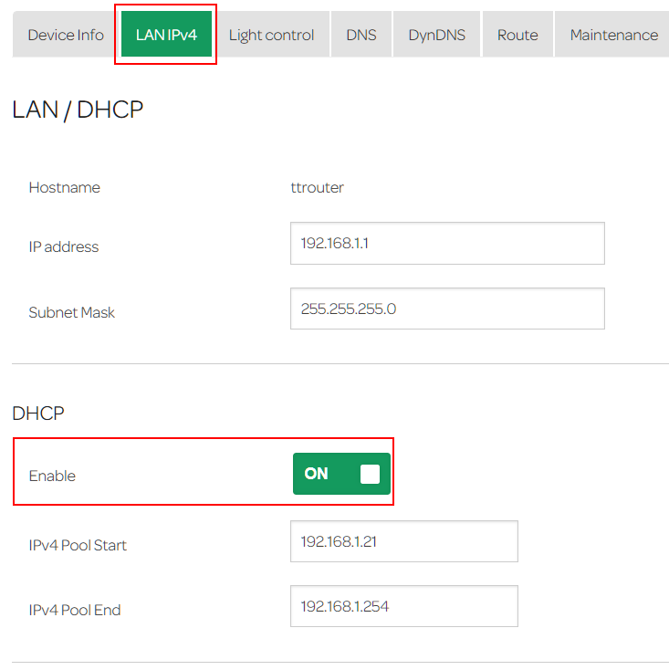 Disable DHCP server