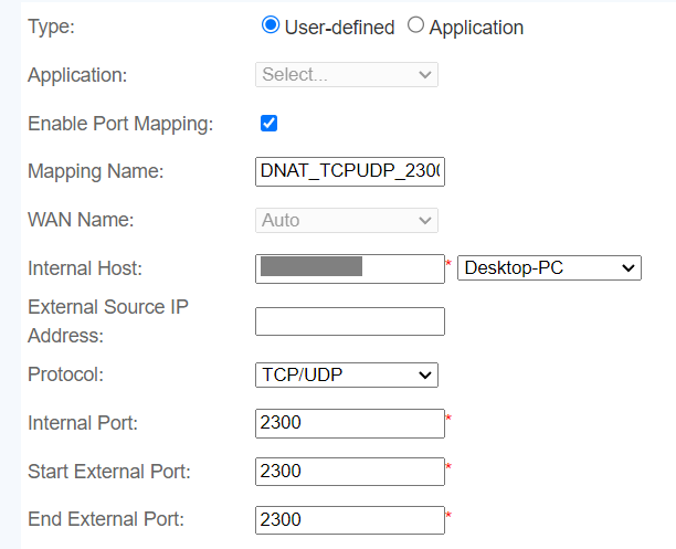 TCP UDP 2300 rule