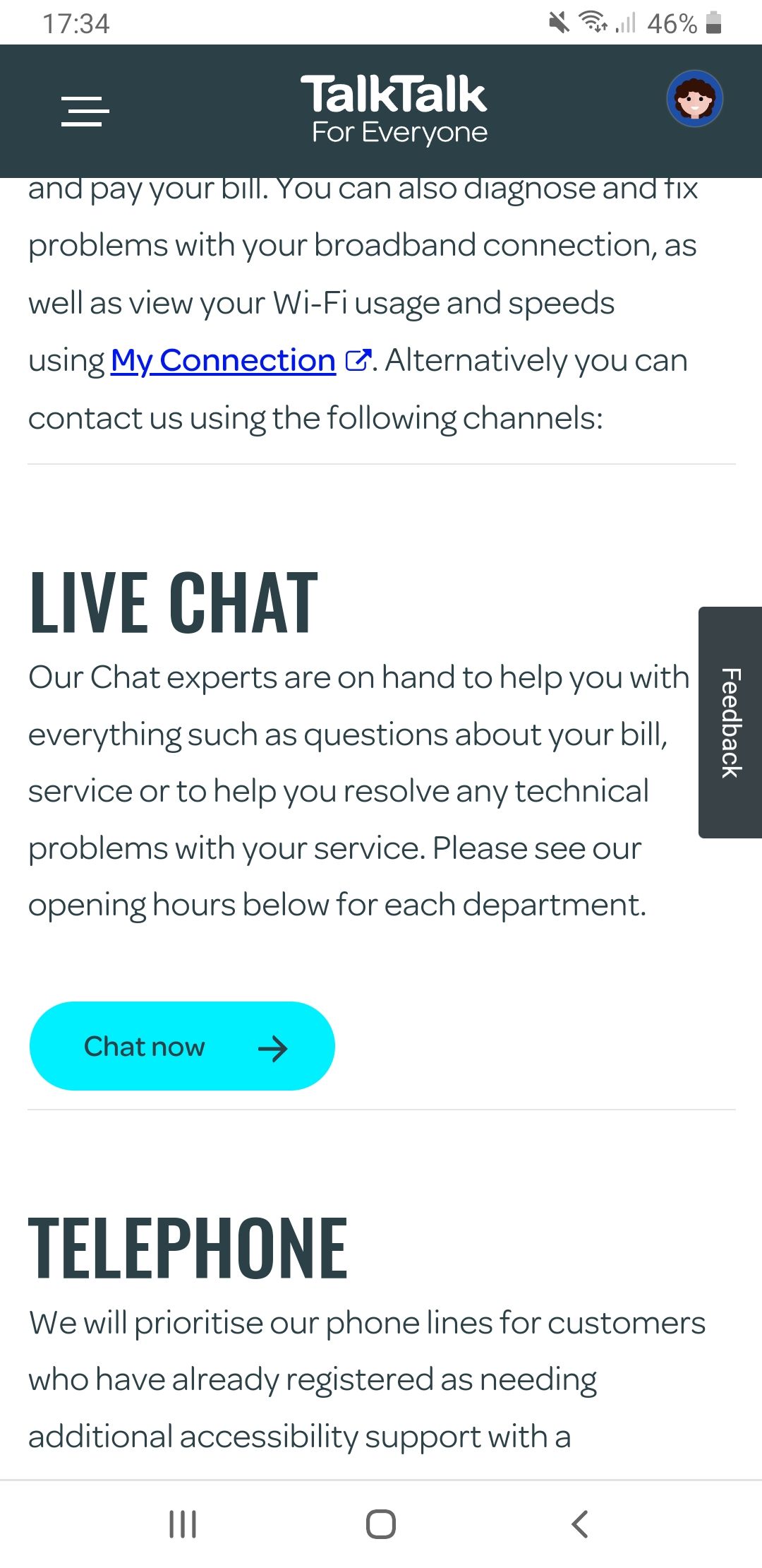 Live chat where do i find it TalkTalk Help & Support