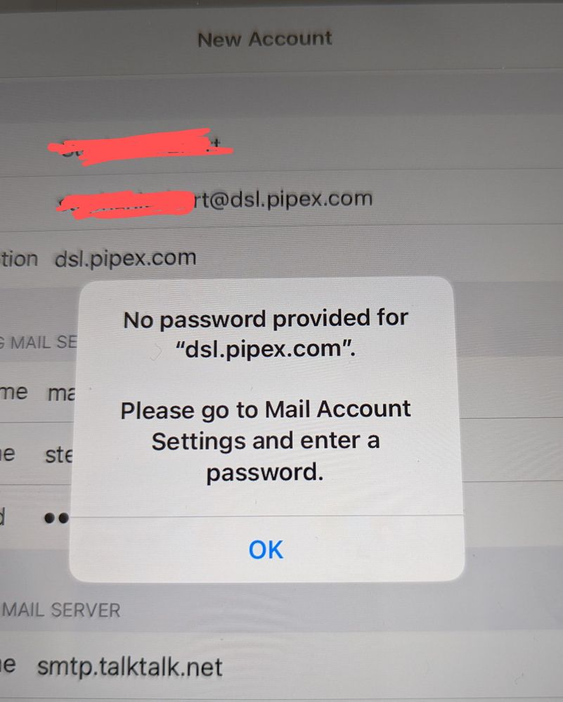 screen after entering correct settings