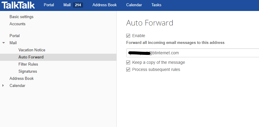 Onetel account Auto-Forward settings
