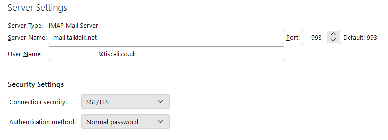 Thunderbird incoming settings