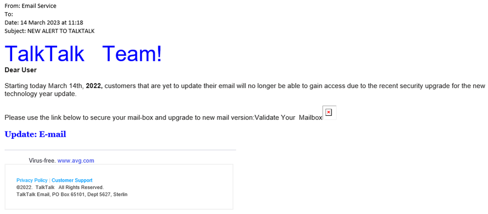 example-of-phishing-email-with-NEW-ALERT-TO-TALKTALK-in-subject