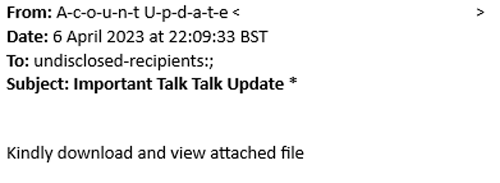 example-of-phishing-email-with-Important-Talk-Talk-Update-in-subject