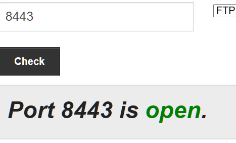 Tested 8443 with port 443 open on PC