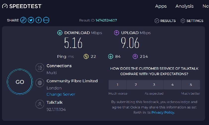 current speeds wired connection 11.56am
