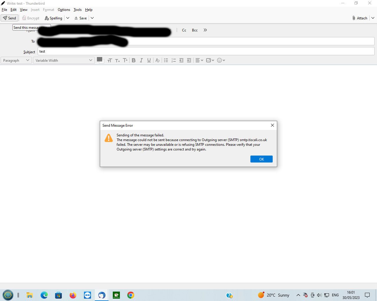 cannot send emails using Thunderbird - TalkTalk Help & Support