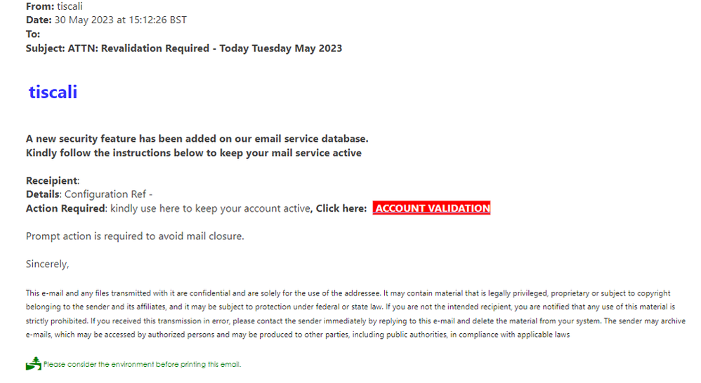 example-of-phishing-email-with-ATTN-Revalidation-Required---Today-Tuesday-May-2023-in-subject
